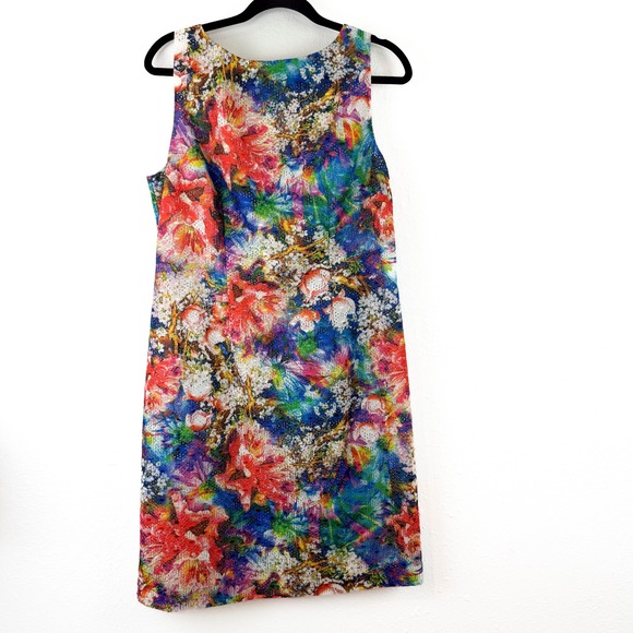 Leslie Fay Dresses & Skirts - Leslie Fay Womens Floral Eyelet Shift Dress Multicolor Sleeveless Size 12